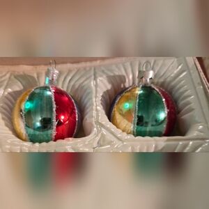 2 Vintage Christmas Glass Ornaments Harlequin